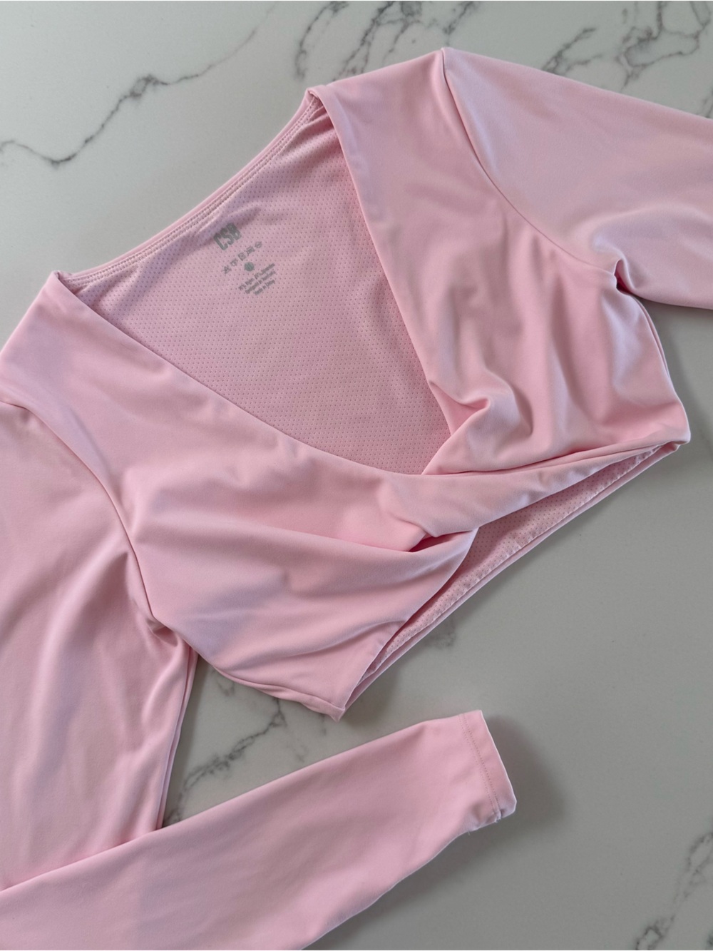 Light Pink Long Sleeve Cropped Wrap Top